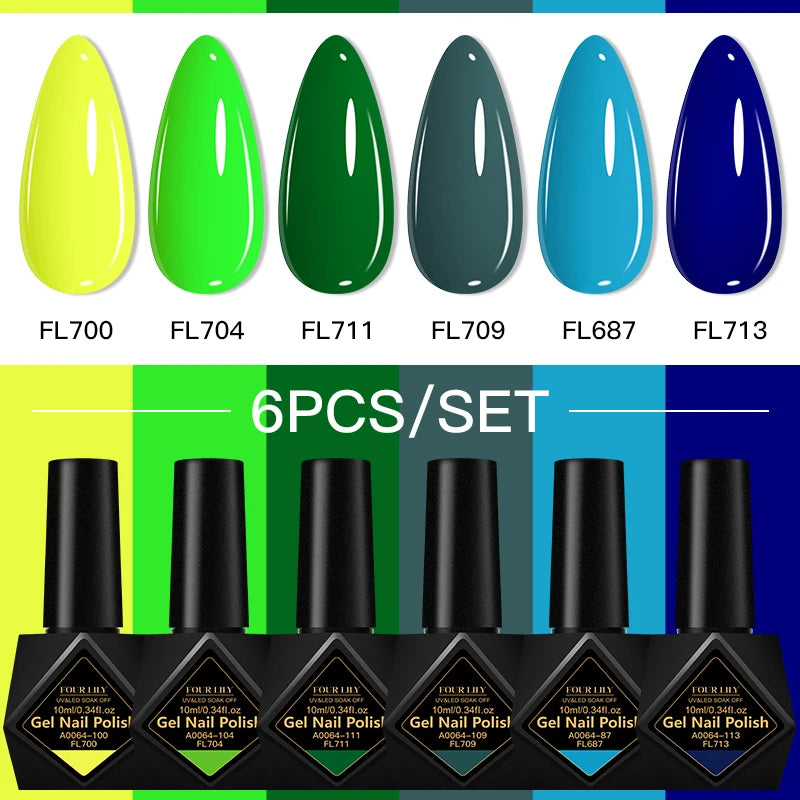 6Pcs/Set 10ML Gel Nail Polish Set Bright Pink Glitter Semi Permanent Soak Off UV LED Gel Varnish Nail Art Design Manicure Kit