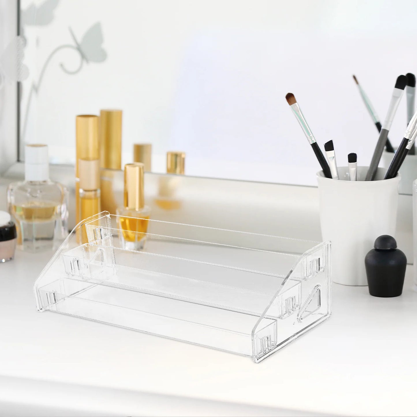 Makeup Organizer Acrylic Eyeshadow Palette Organizer Vanity Storage Box Perfume Nail Polish Holder Compact Display Stand