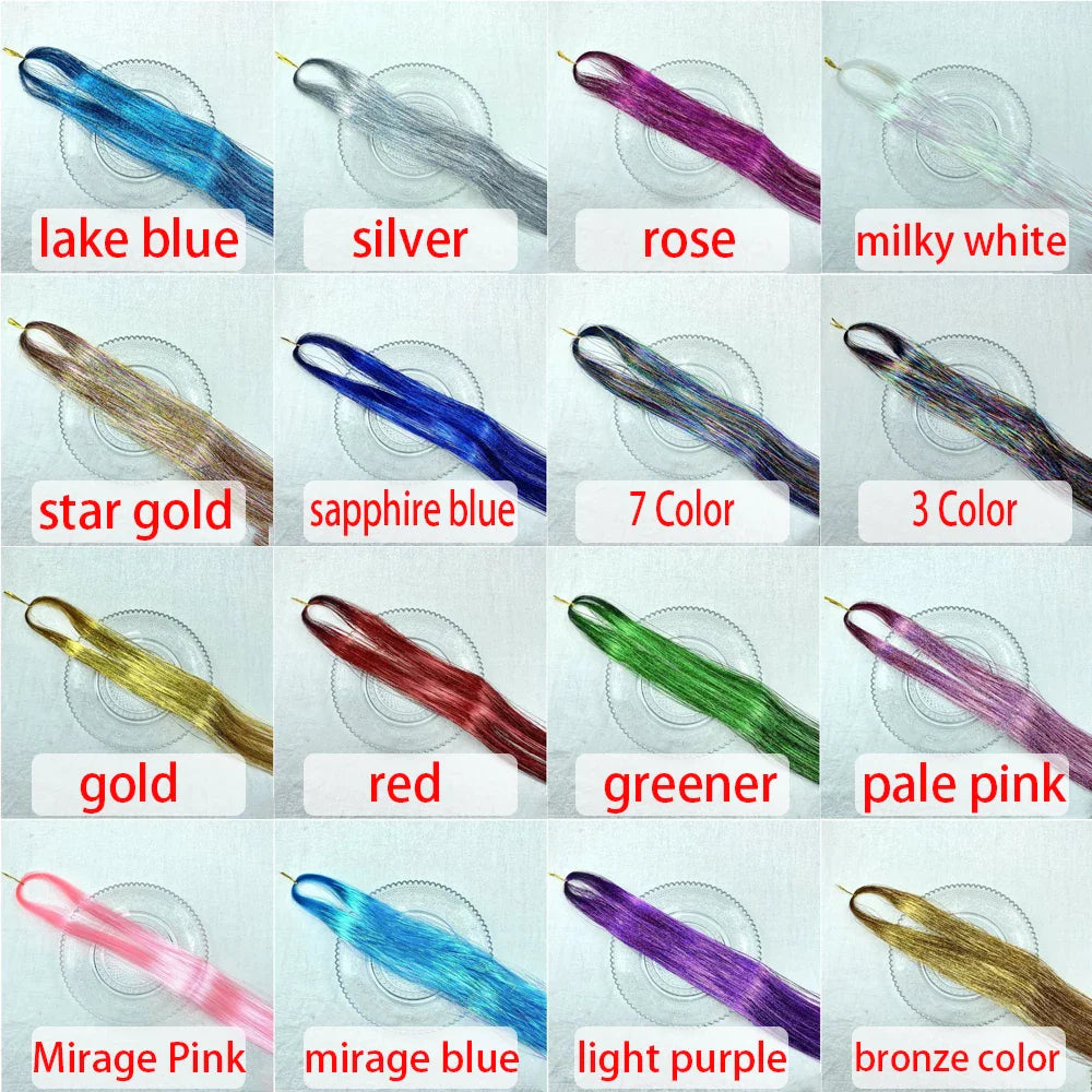 48 Inch Synthetic Hair Tinsel Kit 12 Colors Sparkling Extensions