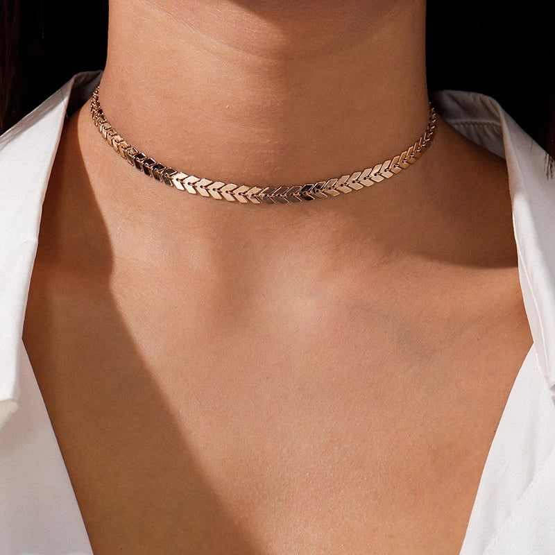 Aihua Simple Copper Beads Chain Choker Necklace for Women Men Kpop Fashion Silver Color Small Ball Short Clavicle Chain Necklace