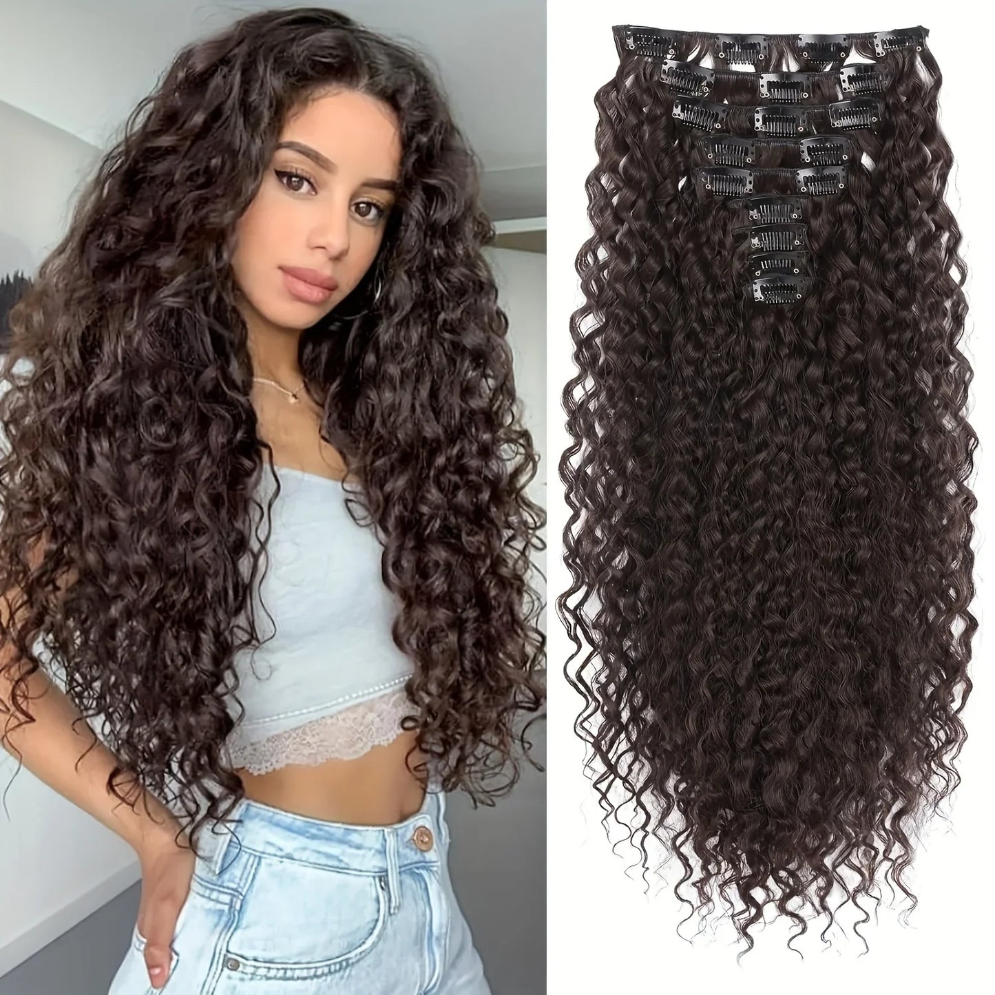 9PCS 22 Inch Curly Clip In Hair Extensions