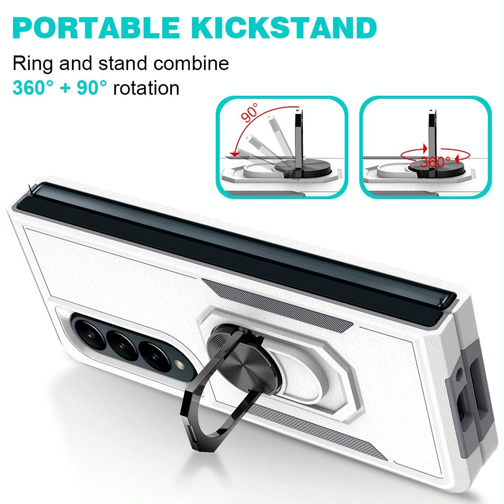 NNEDSZ Galaxy Z Fold 4 Tpu Shockproof Case With Ring - 2 In 1 Design - Silver