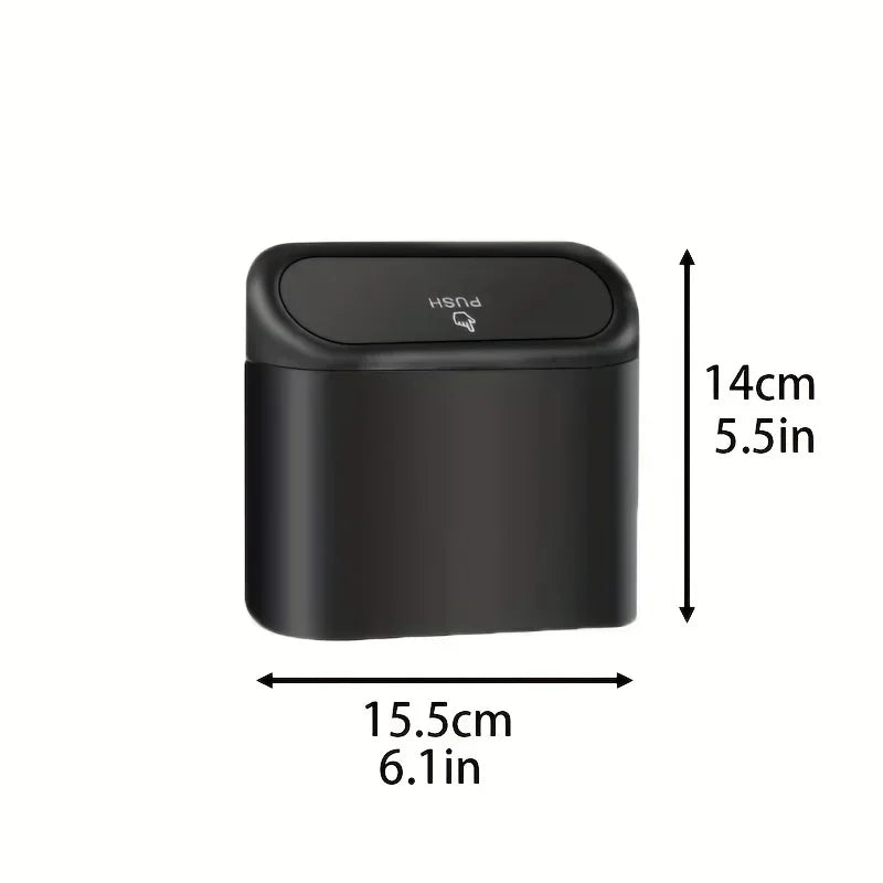 Universal Car Clamshell Trash Bin Hanging Vehicle Garbage Dust Case Storage Box Black Square Pressing Trash Can Accessories
