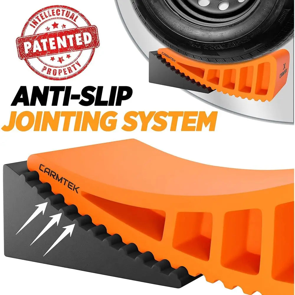 Camper Leveler 2-Pack Kit | Fit Curved RV Levelers with Wheel Chocks for Tight Dual Axle Trailers | Faster RV Leveling System Th