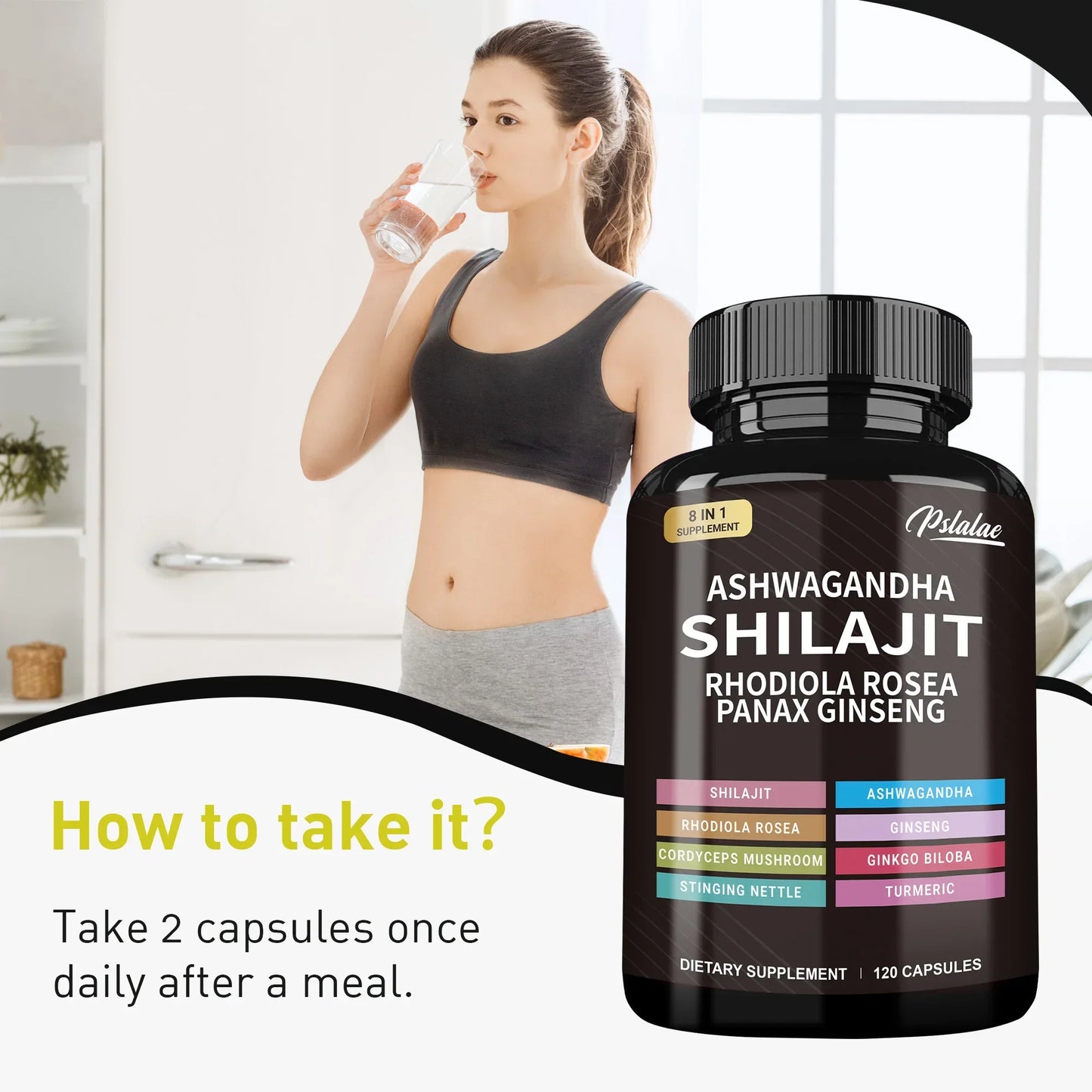 Shilajit, Ashwagandha, Rhodiola Rosea, Panax Ginseng - Supports The Immune System, Relieves Stress, Improve Sleep - 120 Capsules