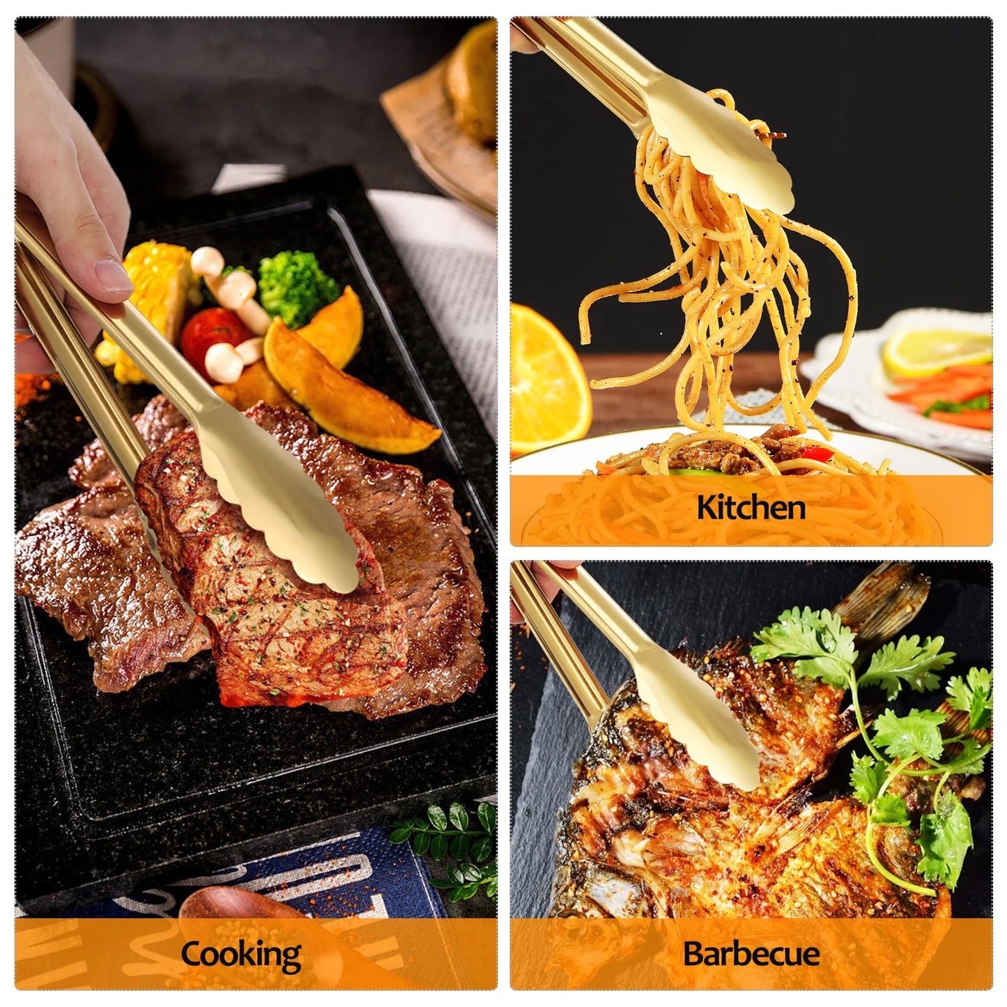 4pcs Stainless Steel Plum Blossom Tongs For Salad Buffet Barbecue Serving Cooking Food Handling Kitchen Utensils