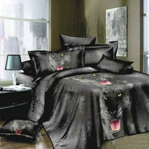 4pcs 3D Printed Bedding Set Bedclothes Black Tiger Duvet Bedding sets