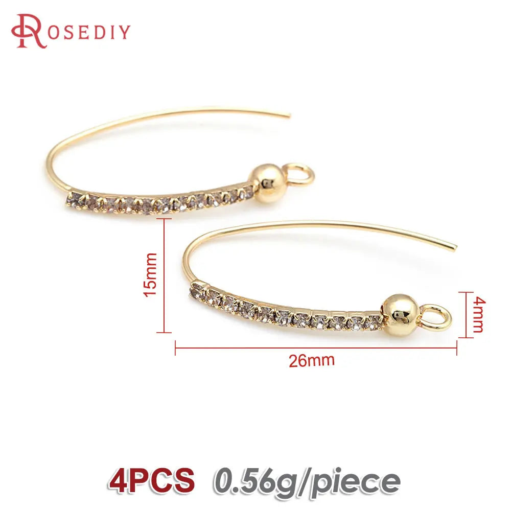 4PCS 18K Gold Color Brass with Zircon Earrings Hooks Women's Earrings High Quality Diy Accessories Rosediy official-website
