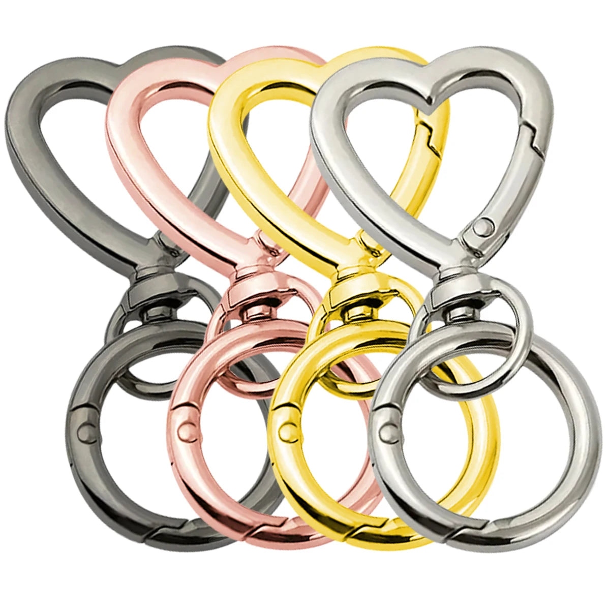 5/10/20/40 Sets Double Opening Swivel Keychain Clips Heart Spring Clasp Hooks Snap Rings for Lanyards Crafts Camping Hiking Gift