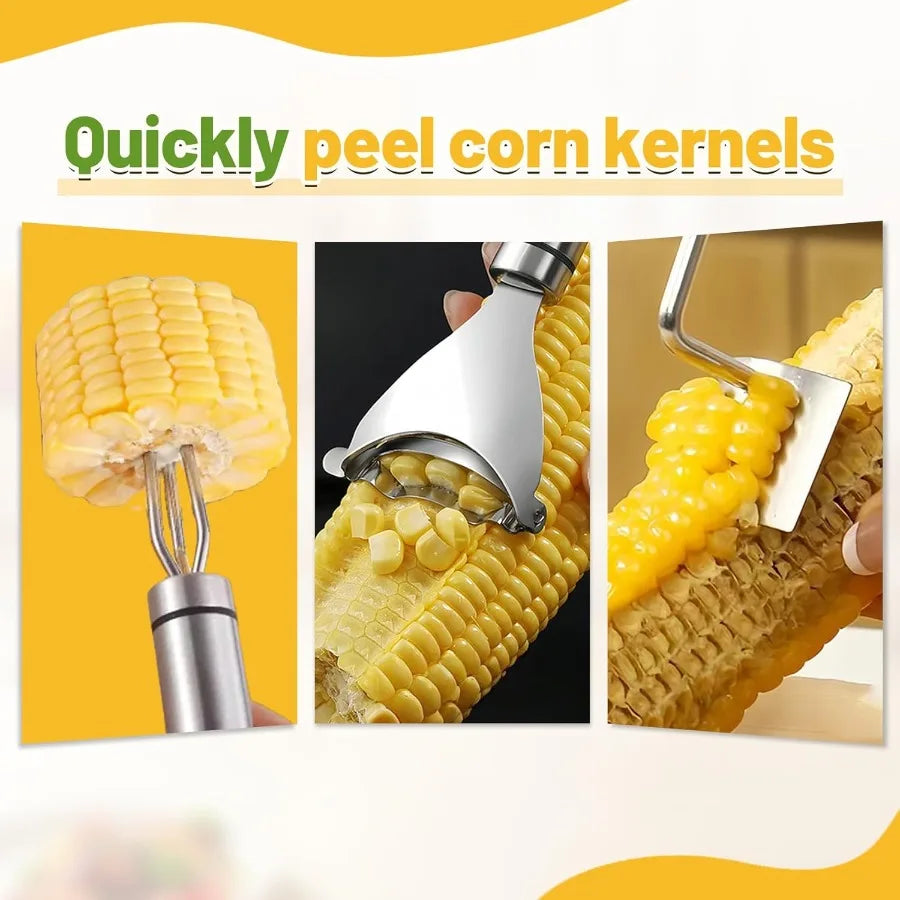 3PCS Corn Peeler Stainless Steel Multutiol Kitchen Grip Corn Planer- Easy to Use Durable Efficient Dishwasher Safe Gadgets for