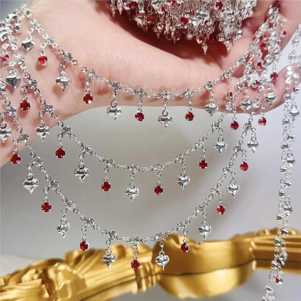 1Meter Colorful Metal Peach Heart Charms Chain Crystal Beads Pendants Copper Chains Women Jewelry Making DIY Necklaces Bracelets