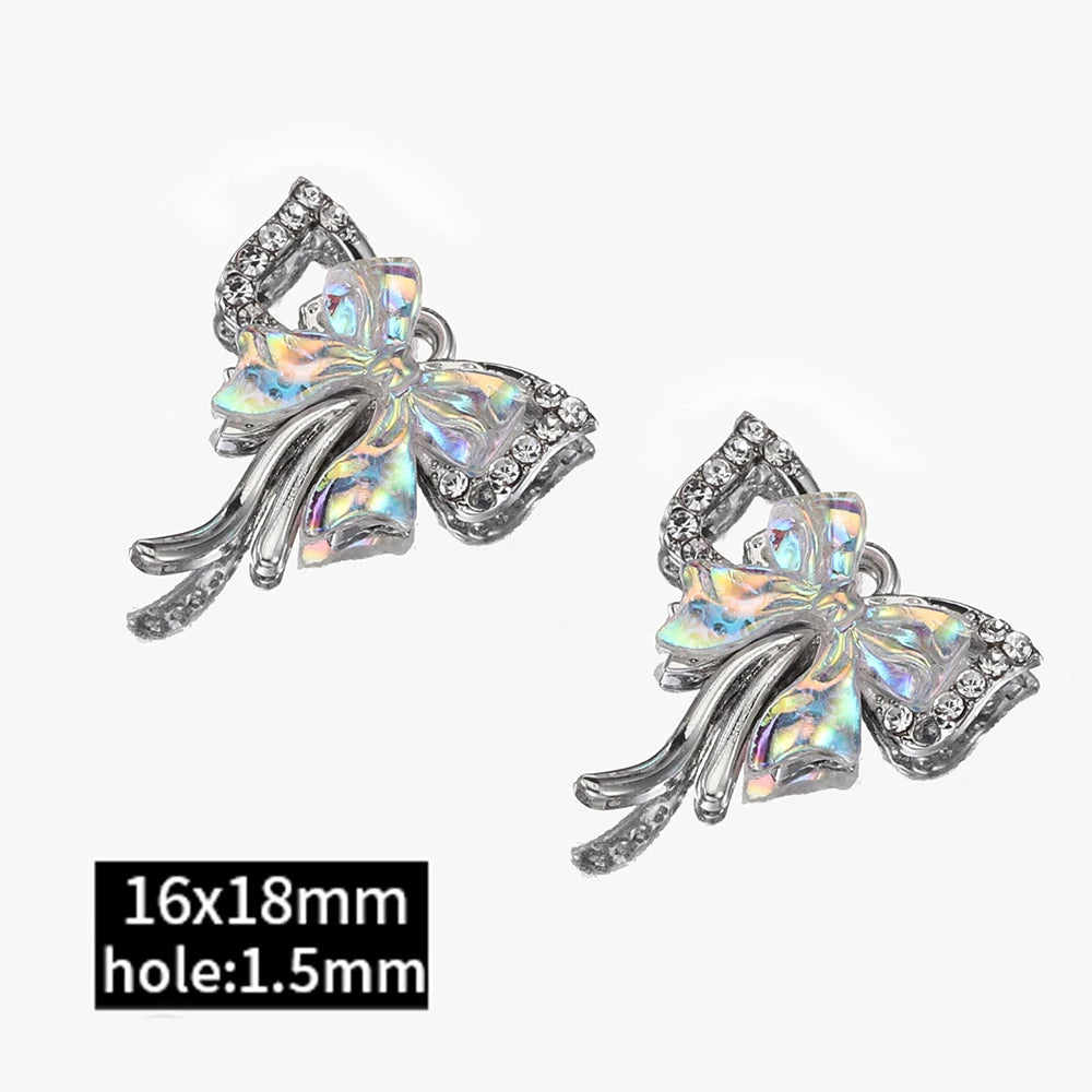 2pcs Rhinestone Chrams Silver Color Crystal Beads Pendants Y2K Style Jewelry Making Accessories Charms for DIY Necklace Bracelet