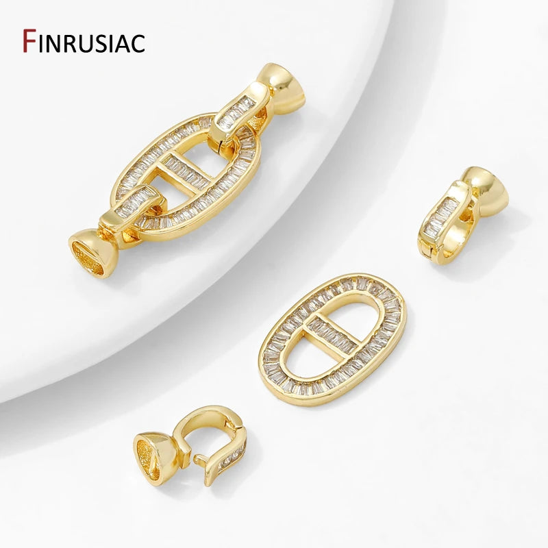 14K Gold Plated Brass Connectors Clasps,Inlaid Zircon Fastener Clasps,Lock For Bracelet,DIY Necklaces Jewelry Making Findings