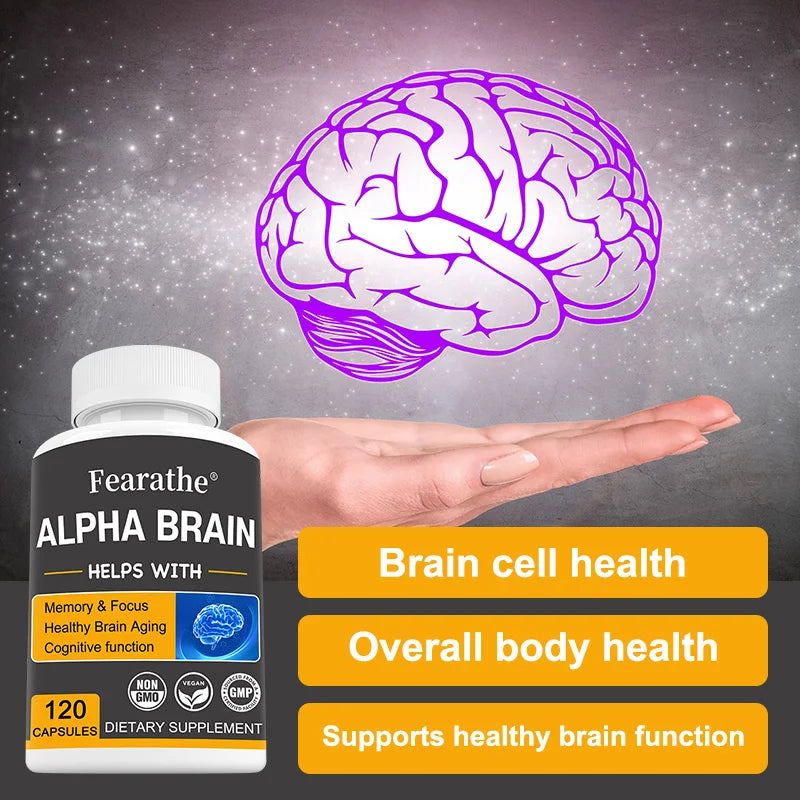 Fearathe Alpha Brain - Premium Nootropic Brain Supplement - Good for Focus, Concentration and Memory - 120 Capsules