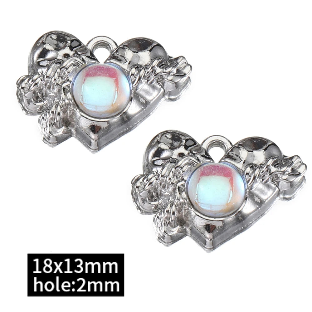 2pcs Rhinestone Chrams Silver Color Crystal Beads Pendants Y2K Style Jewelry Making Accessories Charms for DIY Necklace Bracelet
