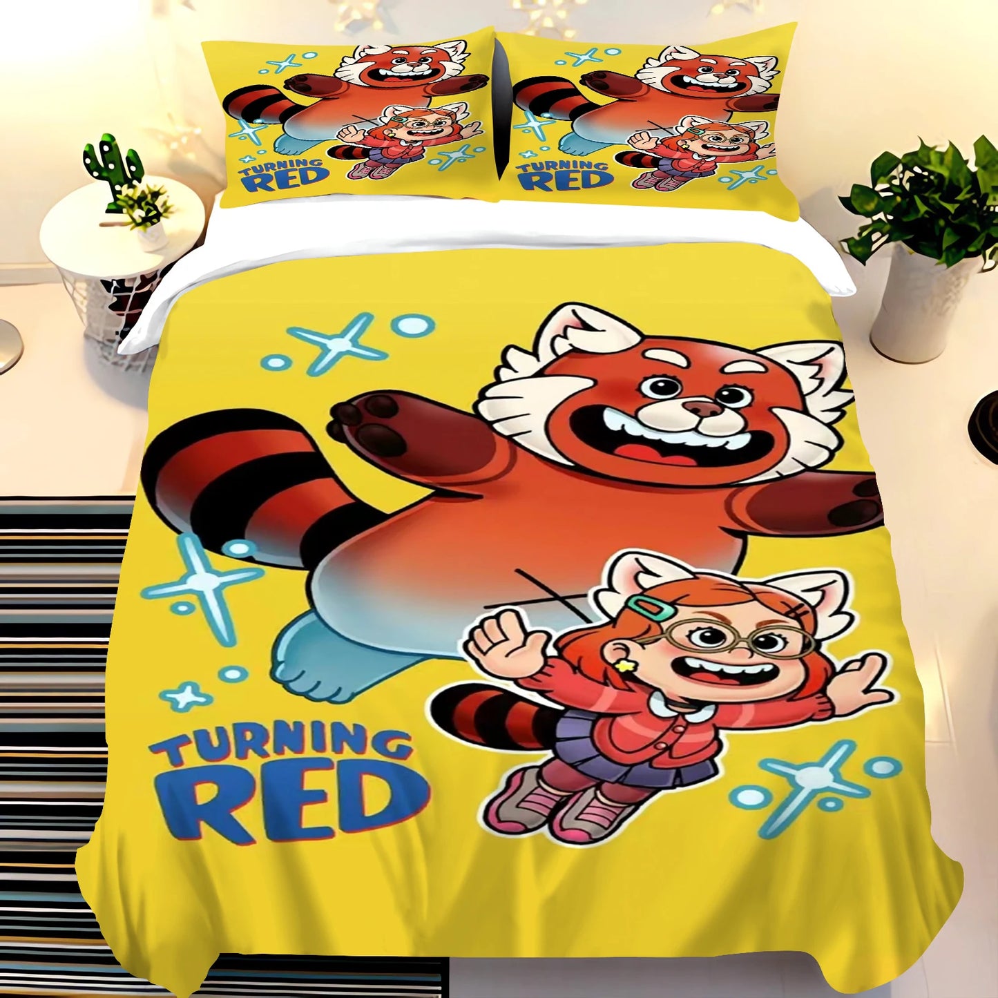Pixar Red Panda Bedding Sets Duvet Cover Set King Size Children'S 3-Piece Set 1 Quilt Cover 100% Polyester  Home Comforter