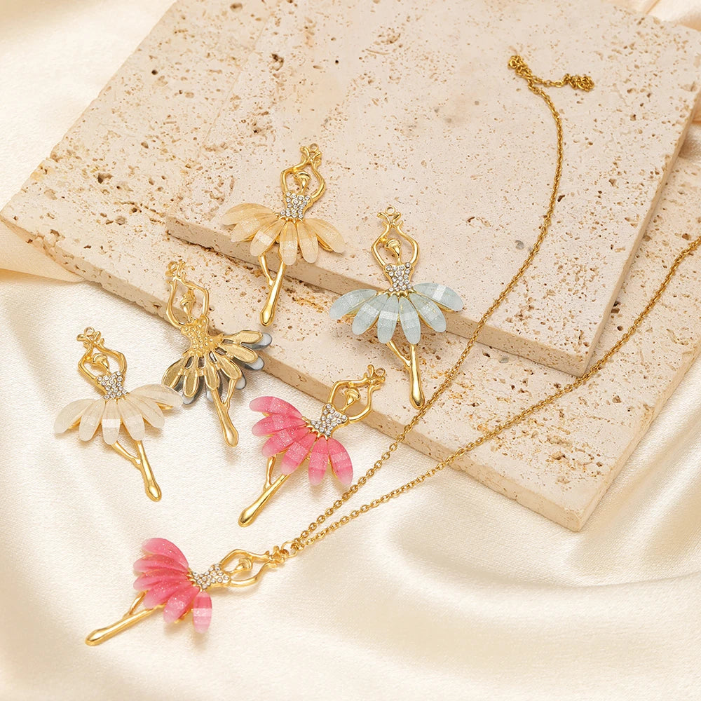 3pcs Stainless Steel Ballerina Pendants Luxury Rhinestone Charms Bulk for DIY Women Jewelry Making Necklace Bracelet Accessories