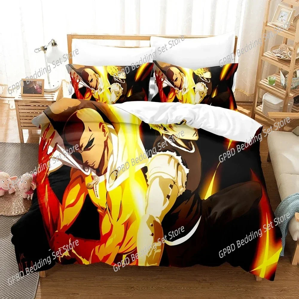 3D Anime Duvet One Punch Man Comfortable Duvet Quilt Cover Pillowcase Bedding Set Children Bedroom Decoration Home Textile