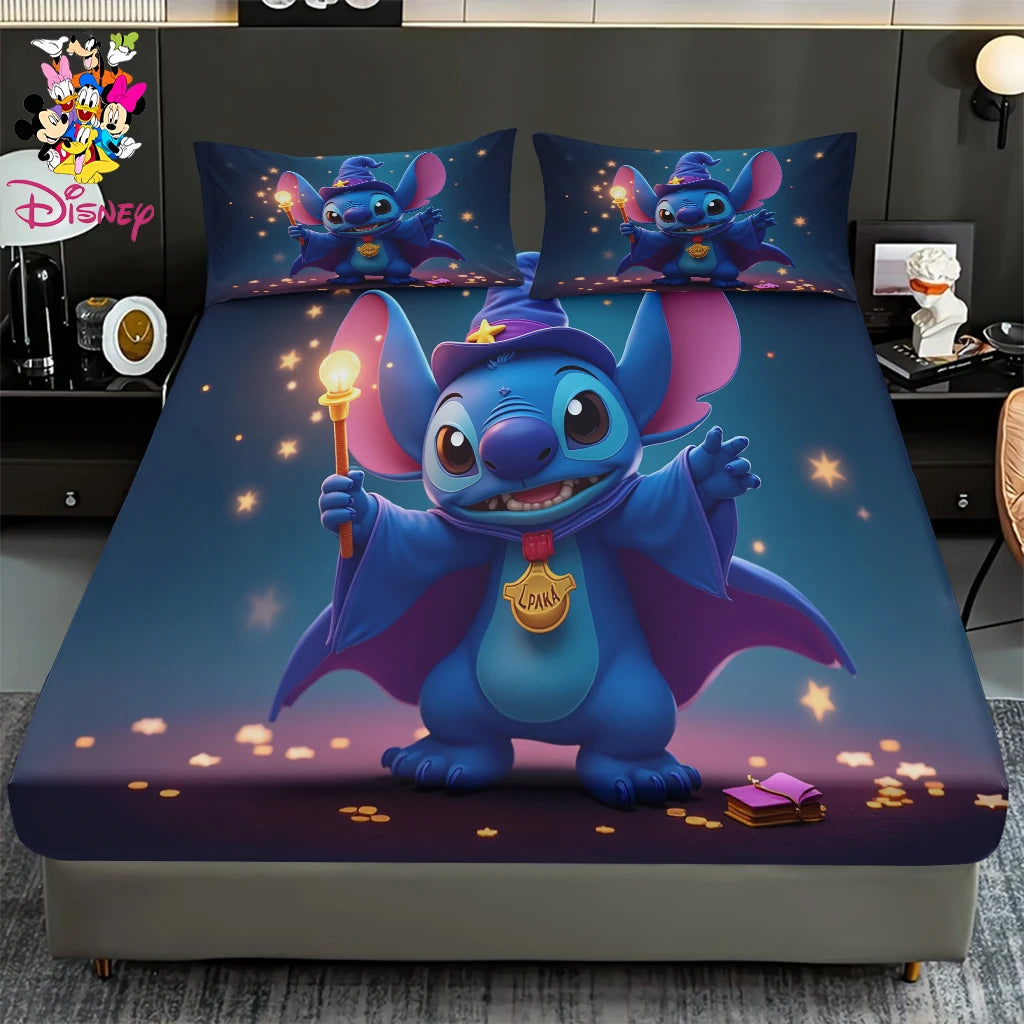 2/3pcs Disney Stitch Chef Fitted Sheet Set 100% Polyester Skin-Friendly & Breathable Bedding Comfortable Cute Soft