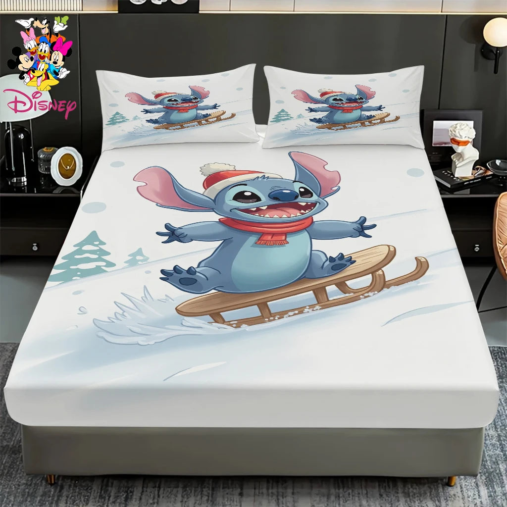 2/3pcs Disney Stitch Chef Fitted Sheet Set 100% Polyester Skin-Friendly & Breathable Bedding Comfortable Cute Soft