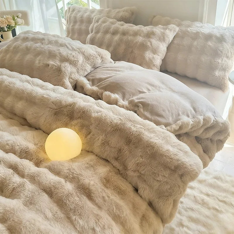 New Rabbit Fur Thickened Milk Velvet Duvet Cover Set Machine Washable Soft SkinFriendly Warm Bed Sheet for Home and Hotel 침구 풀세트