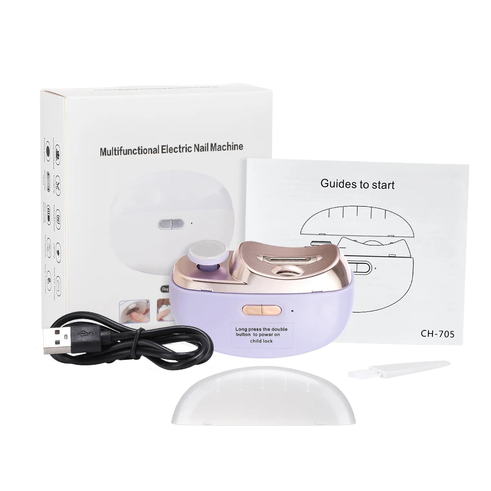 Electric Polishing Nail Clipper with Light Automatic Nail Trimmer Rechargeable Nail Grinding Manicure Care Tool for Baby Adult