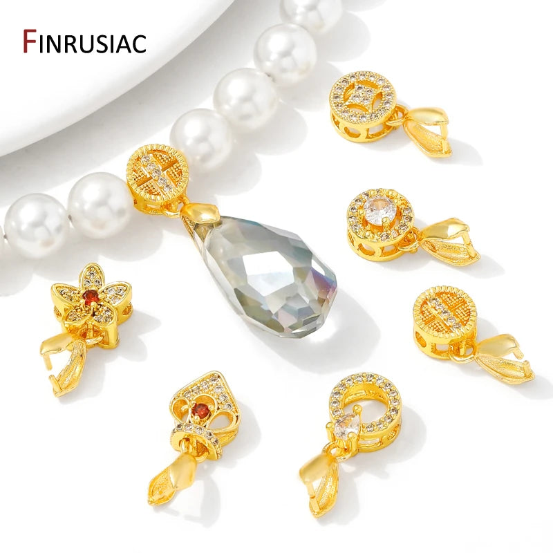 18K Gold Plated Brass With Zircon Jewellery Bail Clasps For Necklace Making,Pendant Pinch bail For DIY Jewelry Making Supplies
