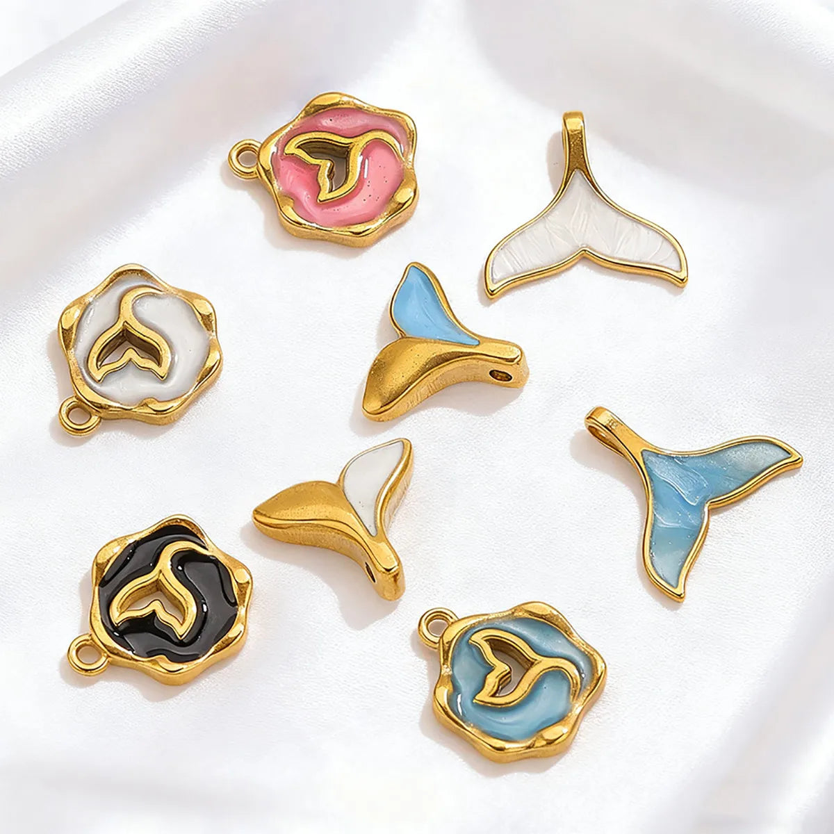5pcs Stainless Steel Enamel Mermaid Tail Charms Gold-plated for DIY Necklaces Bracelet Earring Jewelry Making Supplies Wholesale