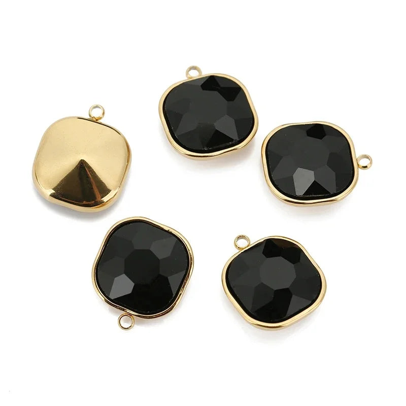 5pcs/lot Stainless Steel Square Pendant Rectangle Faceted Glass Crystal Charms for Bracelets Earring Necklace Jewelry Making