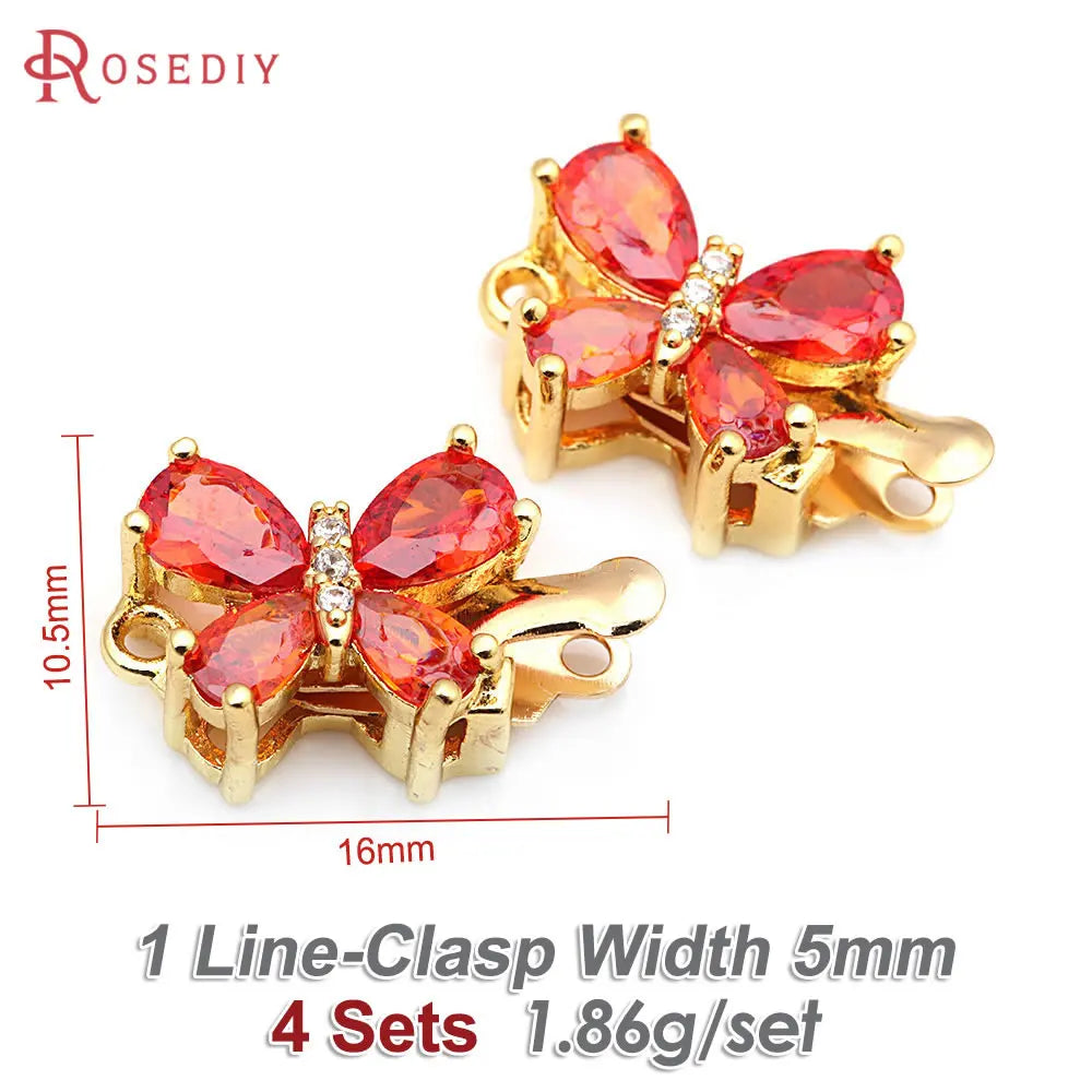 4 Sets 18K Gold Color Brass and Zircon Butterfly 1 Line and 2 Line Necklaces Connect Clasps Diy Jewelry Making Accessories