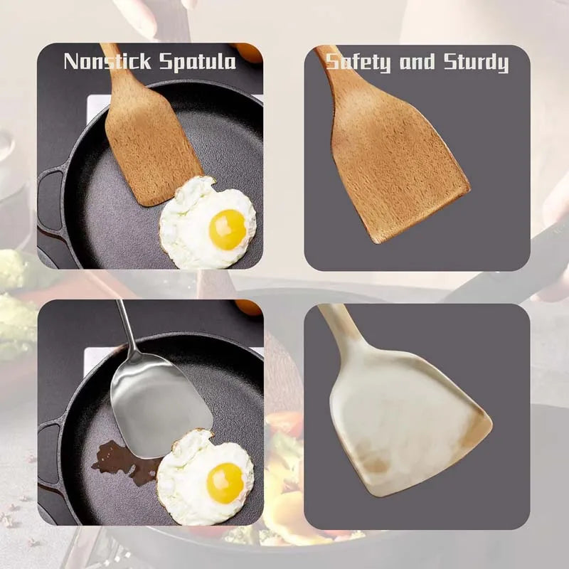 5 Pcs Natural Wooden Utensil Set, Safe for Non-Stick Pans. Kitchen Cooking Spatula Spoon Turner, 37cm