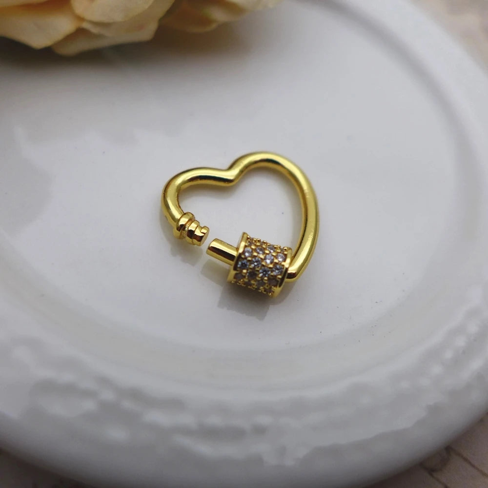 2 pcs 20*20 mm heart golden copper glass gems spiral clasps screw hooks jewelry making for necklace bracelet DIY connector