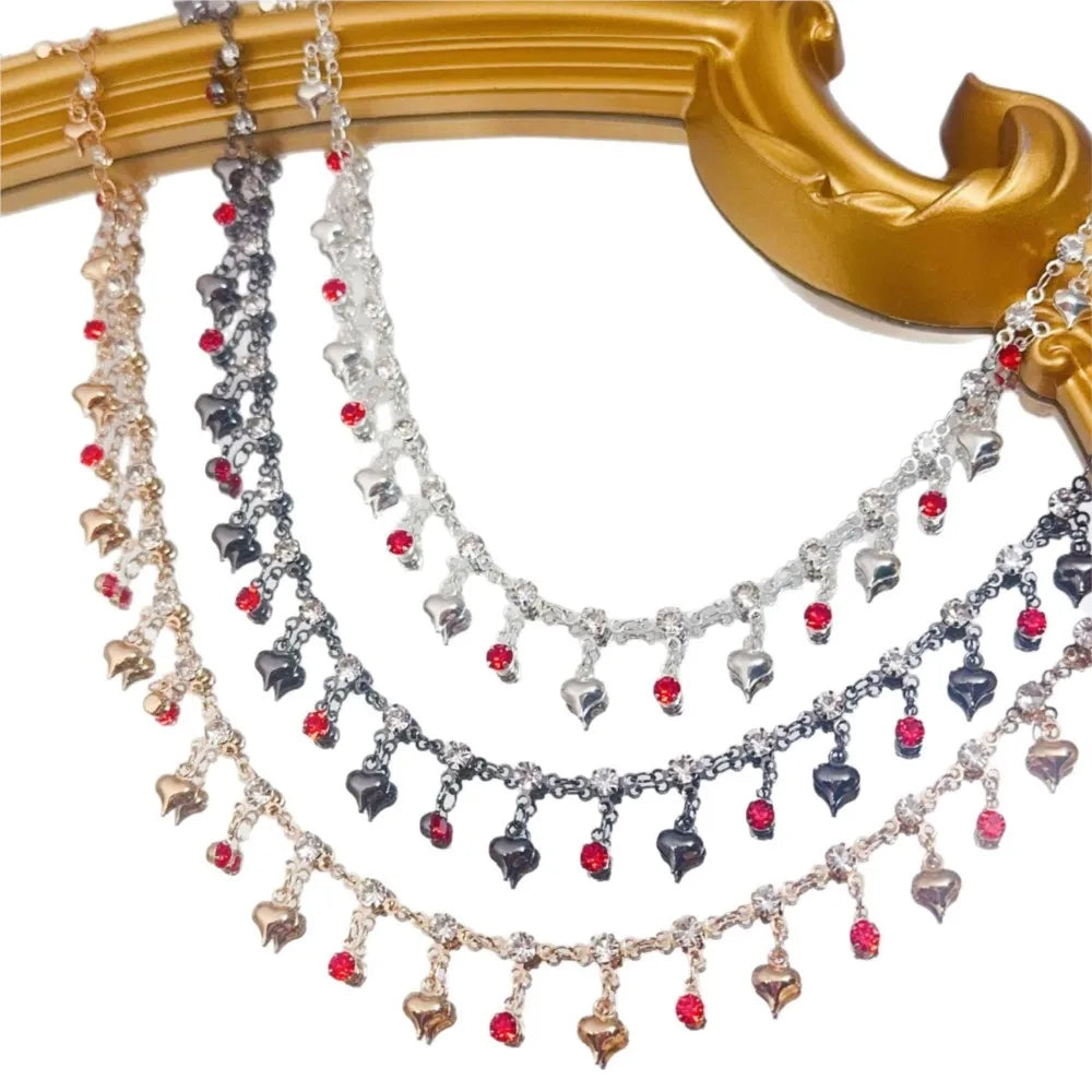 1Meter Colorful Metal Peach Heart Charms Chain Crystal Beads Pendants Copper Chains Women Jewelry Making DIY Necklaces Bracelets