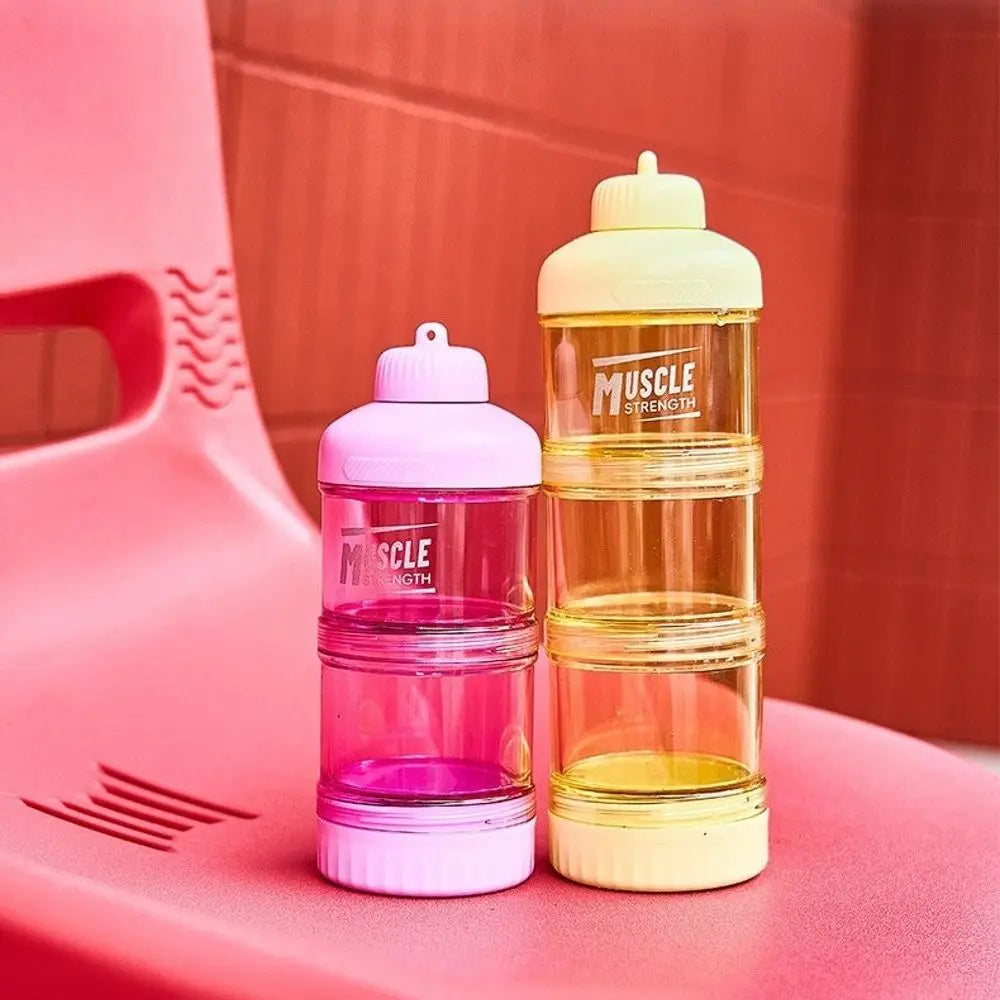 1/2/3 Layer Protein Powder Box Plastic Portable Funnel Fitness Supplement Bottle Durable with Mountaineering Buckle Snack Can