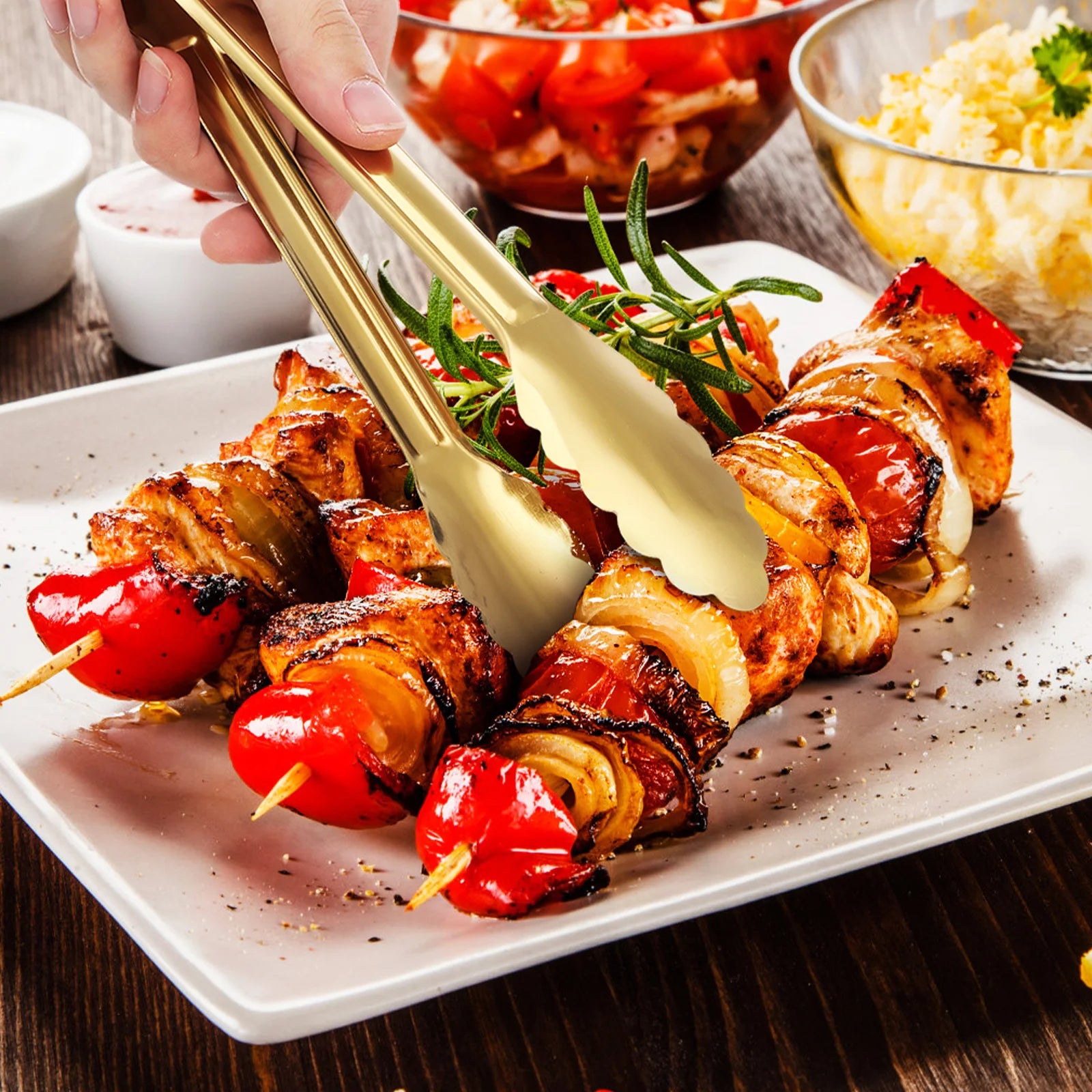 4pcs Stainless Steel Plum Blossom Tongs For Salad Buffet Barbecue Serving Cooking Food Handling Kitchen Utensils