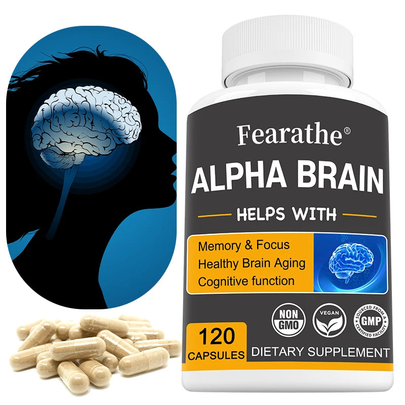 Fearathe Alpha Brain - Premium Nootropic Brain Supplement - Good for Focus, Concentration and Memory - 120 Capsules