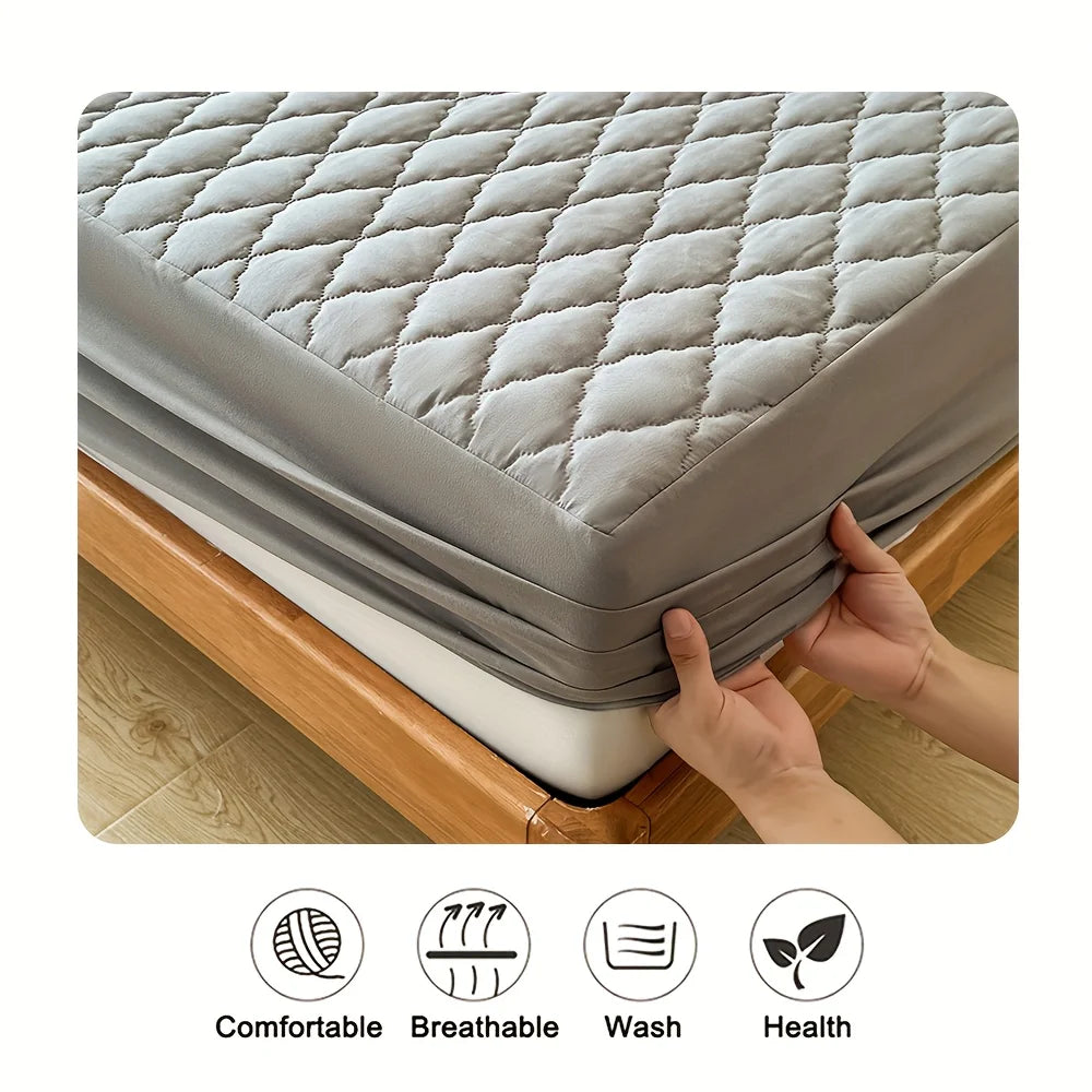 3pcs Waterproof Bed Sheet Set (1 Fitted Sheet + 2 Pillowcases, Without Core) Breathable Soft Thickened Mattress Protector