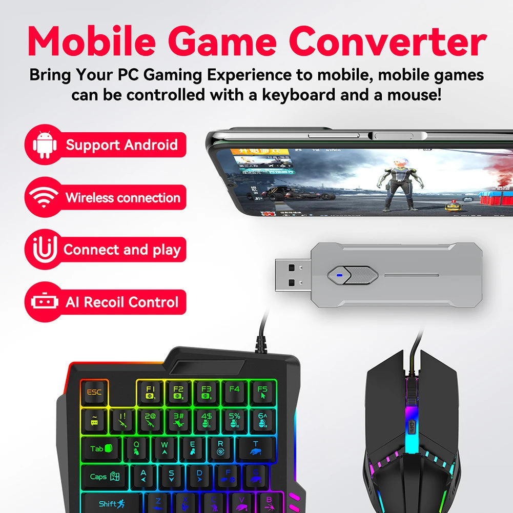 5 in 1 Mobile Controller Gaming Keyboard Mouse Converter BT 5.3 for PUBG Mouse Keyboard Adapter Converter for Gamer Accessories