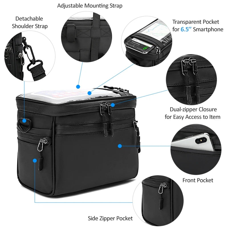 Bike Handlebar Bag Multifunctional Waterproof Bike Front Bag Bicycle Frame Bag Waist Shoulder Bag Cycling Accessories