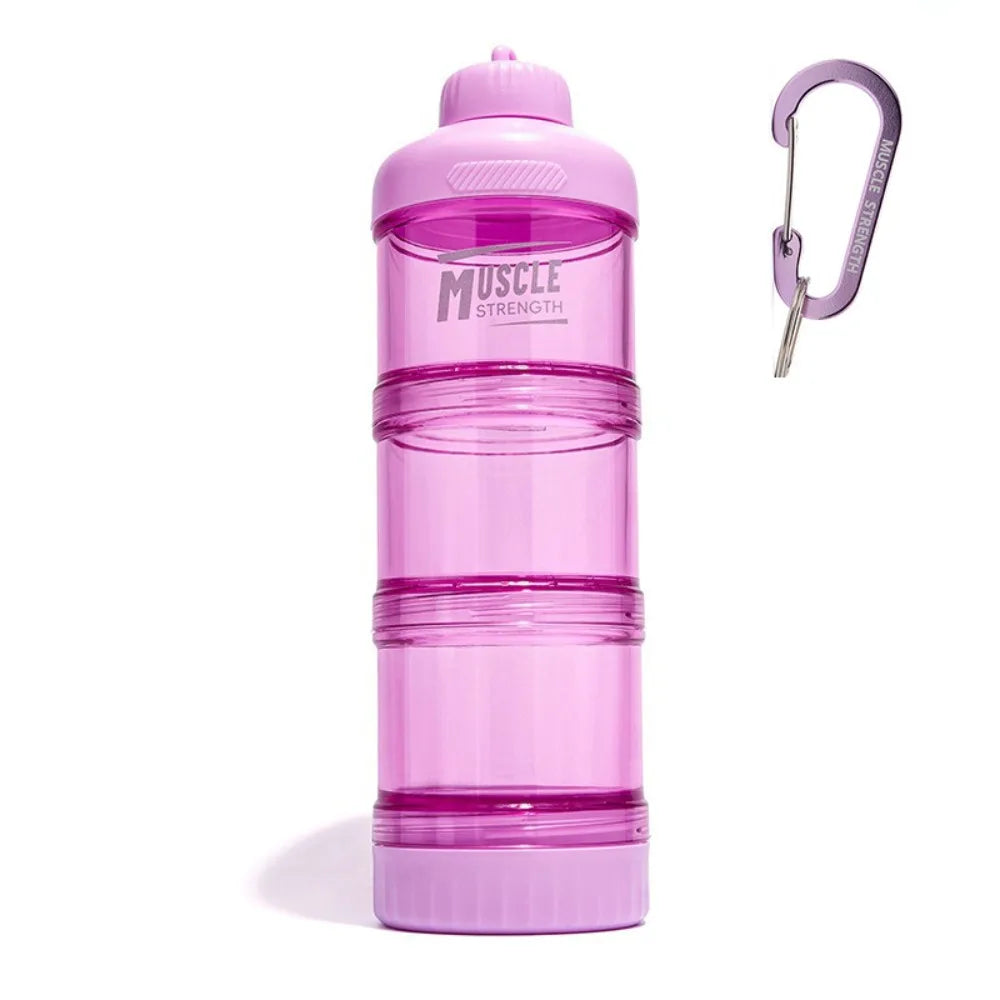 1/2/3 Layer Protein Powder Box Plastic Portable Funnel Fitness Supplement Bottle Durable with Mountaineering Buckle Snack Can