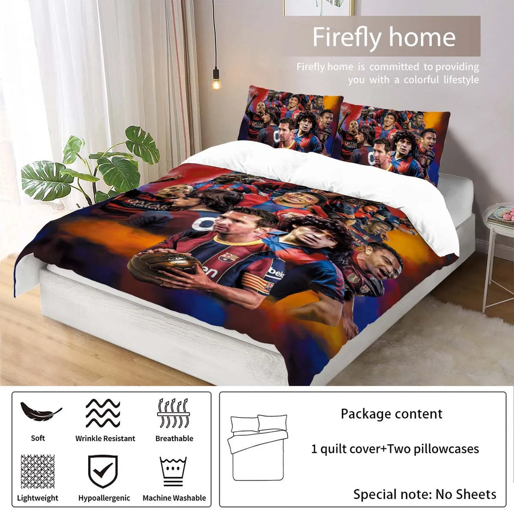 3-Piece Love Football Star Pattern Printed Set (1 duvet cover+2 pillowcases, no core) Soft and Comfortable Bedding Set