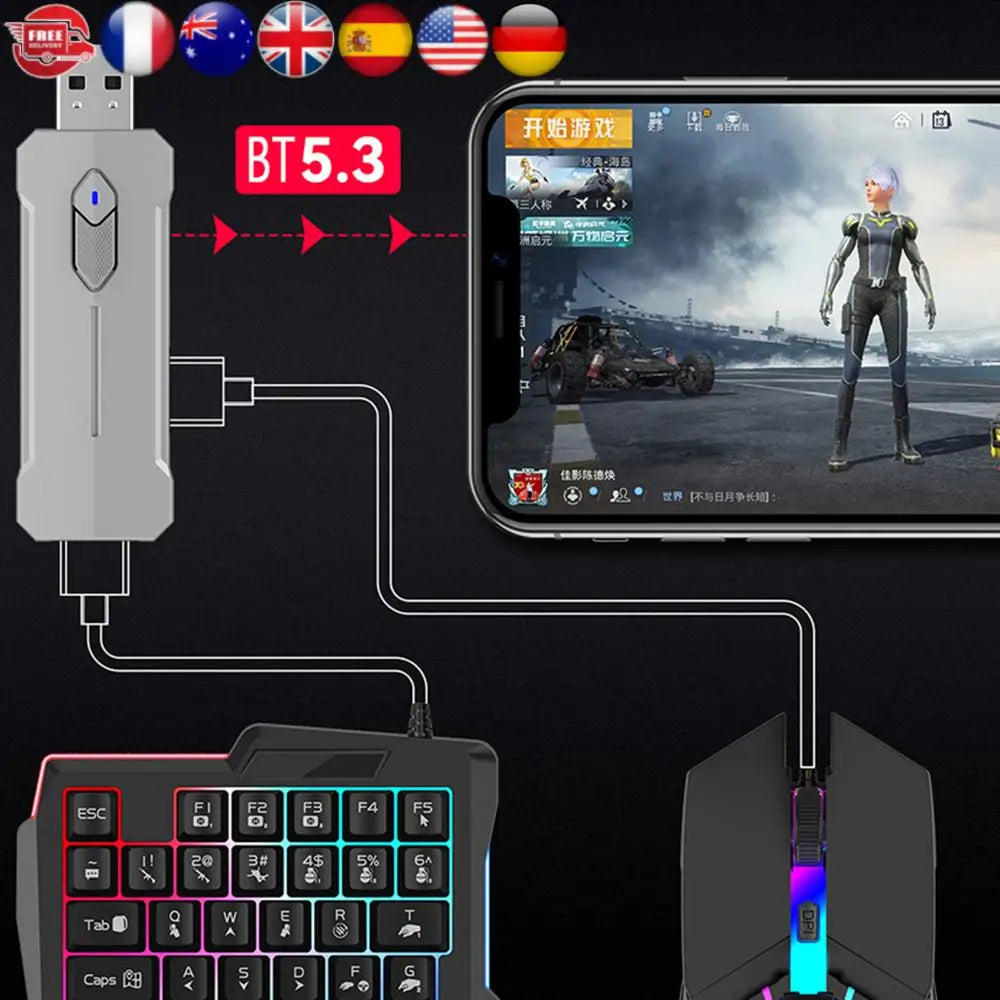 5 in 1 Mobile Game Converter Keyboard Mouse Gaming Set BT 5.3 for PUBG Gaming Keyboard and Mouse Combo for Gamer Accessories