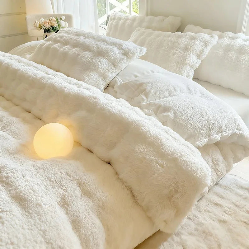 New Rabbit Fur Thickened Milk Velvet Duvet Cover Set Machine Washable Soft SkinFriendly Warm Bed Sheet for Home and Hotel 침구 풀세트