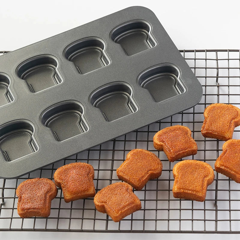 8 Cavity Toast Bread Pattern Carbon Steel Cake Mold Madeleine Muffin Cake Pan Jam Sandwich Dessert Kitchen Accessories Gadgets