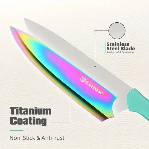 Beautiful Rainbow Titanium Coated Kitchen Knife Set