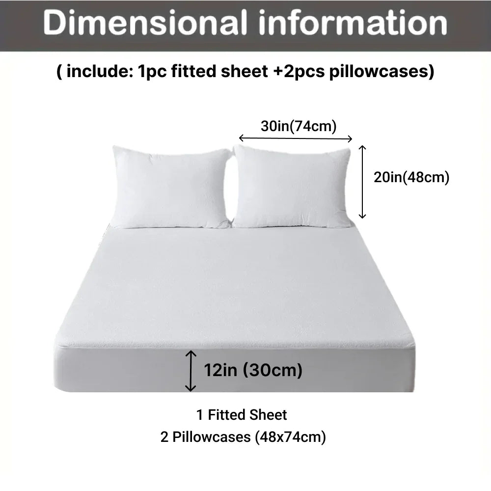 3pcs Cotton Fitted Bed Sheet Set (1 Fitted Sheet + 2 Pillowcases) Breathable Soft Mattress Cover with Pillow Cover Bedding Set