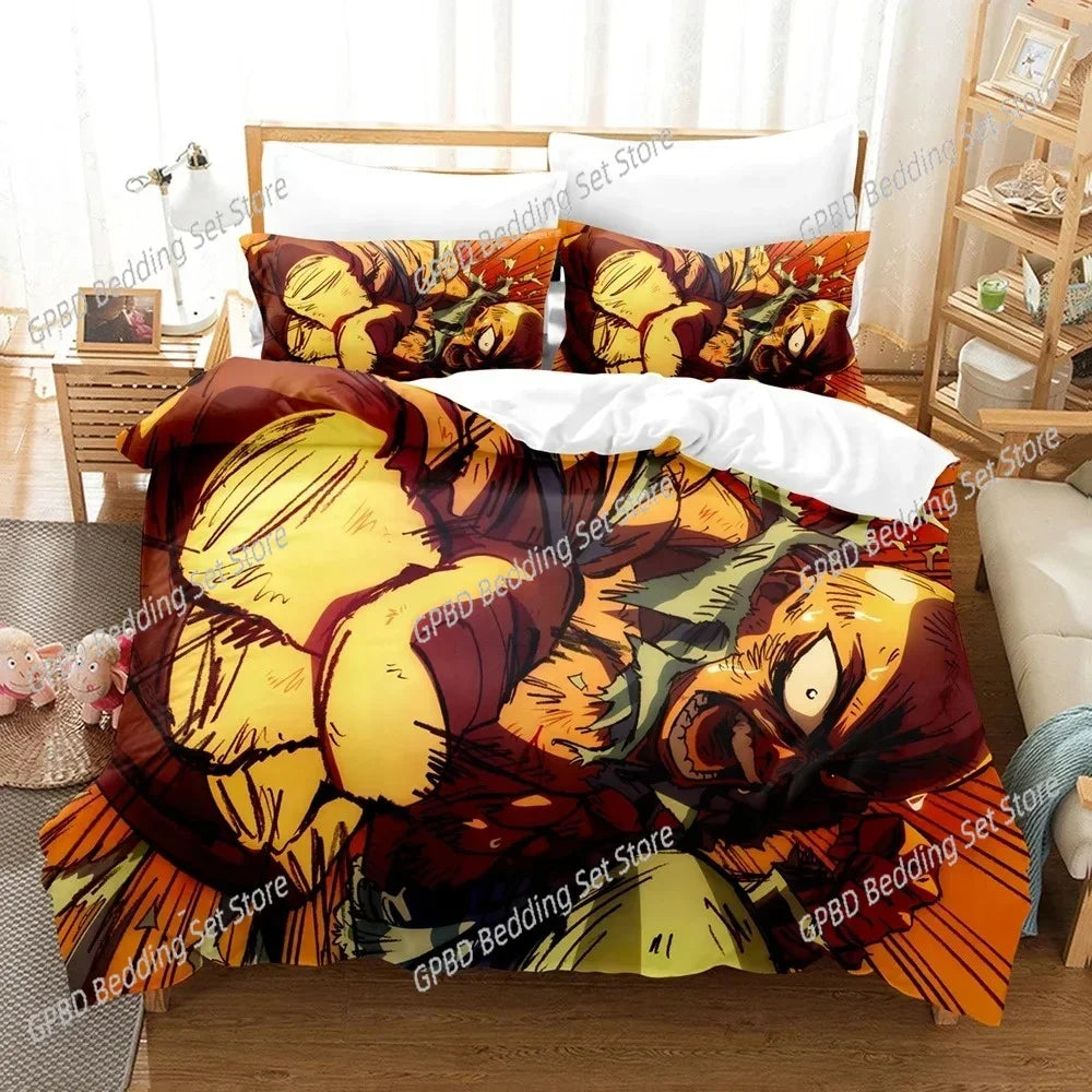 3D Anime Duvet One Punch Man Comfortable Duvet Quilt Cover Pillowcase Bedding Set Children Bedroom Decoration Home Textile