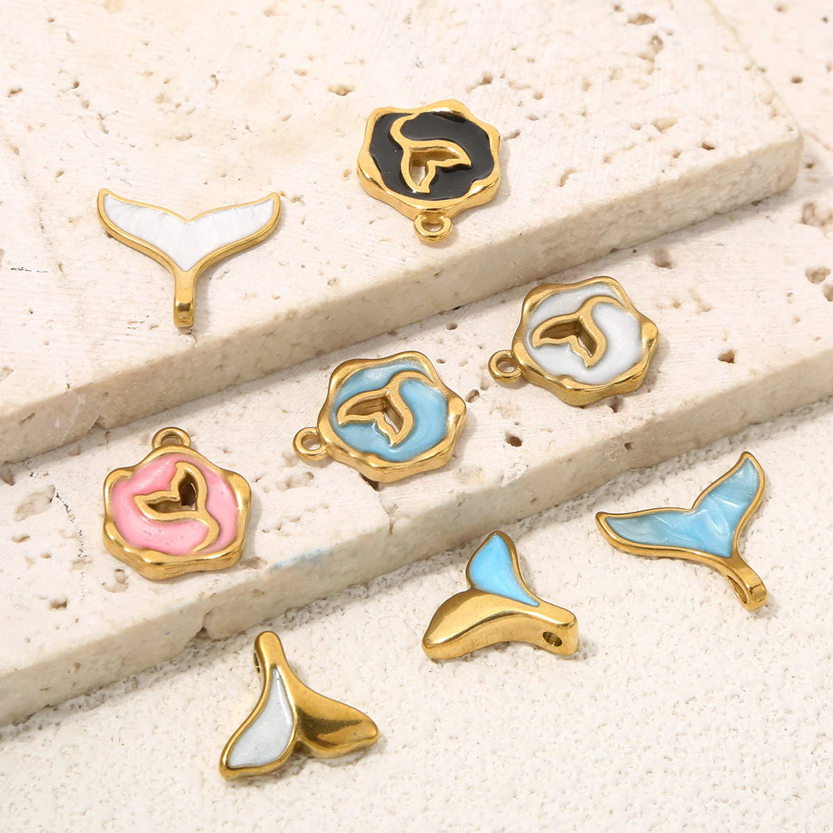 5pcs Stainless Steel Enamel Mermaid Tail Charms Gold-plated for DIY Necklaces Bracelet Earring Jewelry Making Supplies Wholesale