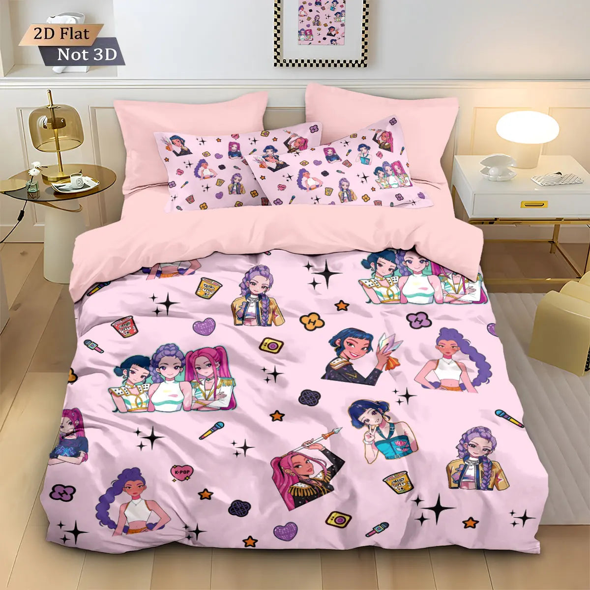 3pc K-Pop Demon Hunters printed coreless down duvet cover in multiple sizes, soft bedroom bedding decoration, machine washable