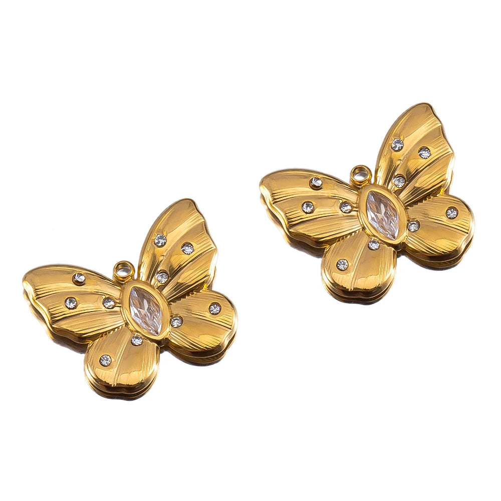 2pcs Enamel Butterfly Lava Love Heart Charms 304 Stainless Steel Pendant Base Crystal Bead DIY Jewelry Making Earrings Necklaces